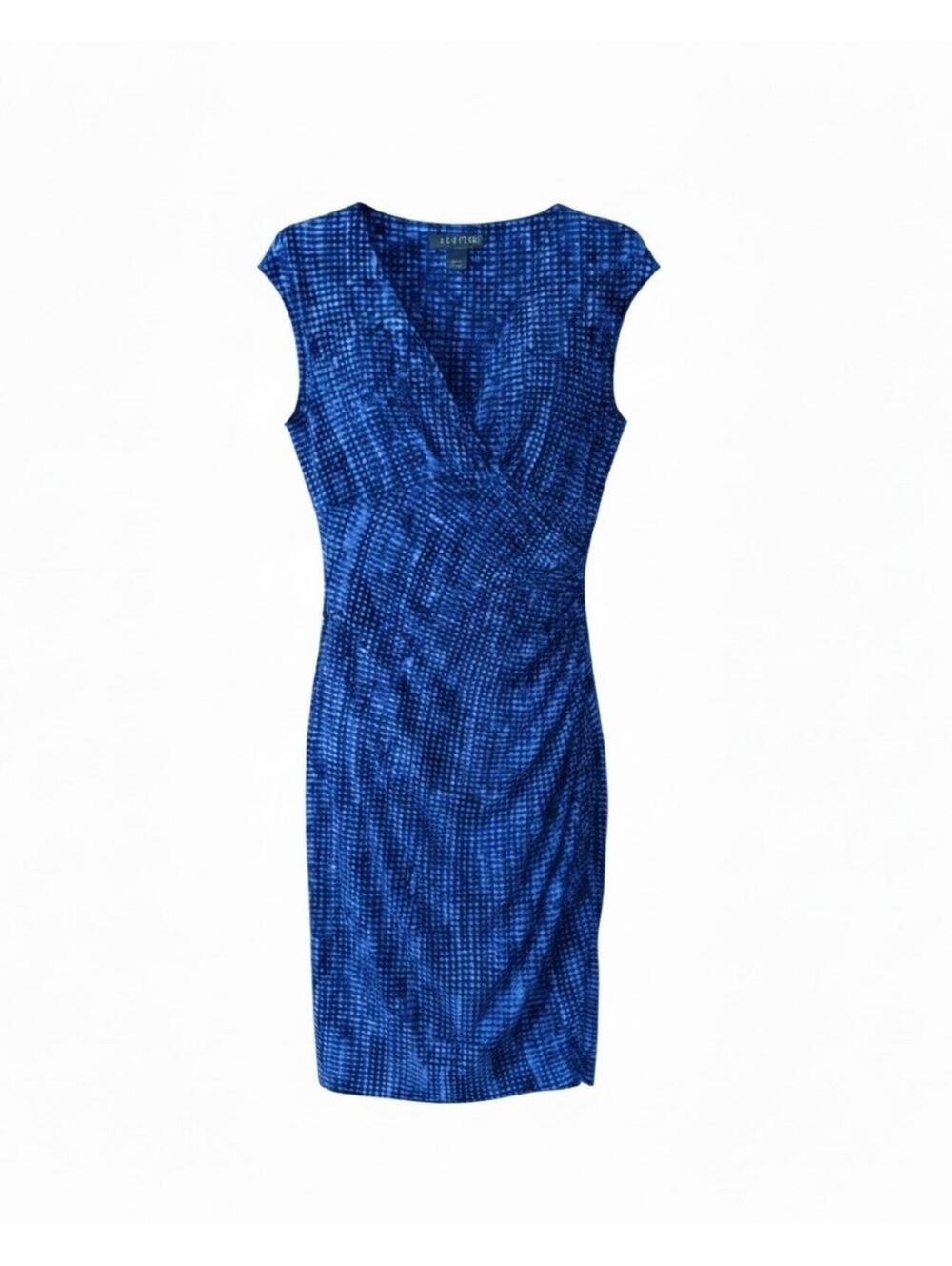 Lauren Ralph Lauren LRL Midi Sleeveless Dress Women’s 8 Blue Geometric Faux Wrap